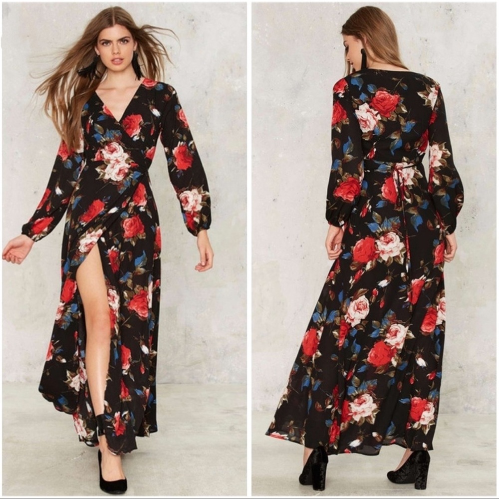 Nasty Gal Wrap Floral Maxi Dress Small